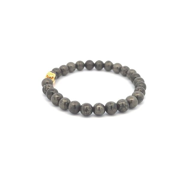 18K Gold Money Bag Charm Bracelet Natural Pyrite Gemstones 6mm - Picture 3 of 5